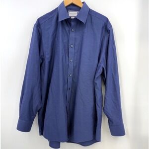Charles Tyrwhitt Blue Dress Shirt Non Iron Classic Fit Mens 17.5 36 Work Formal